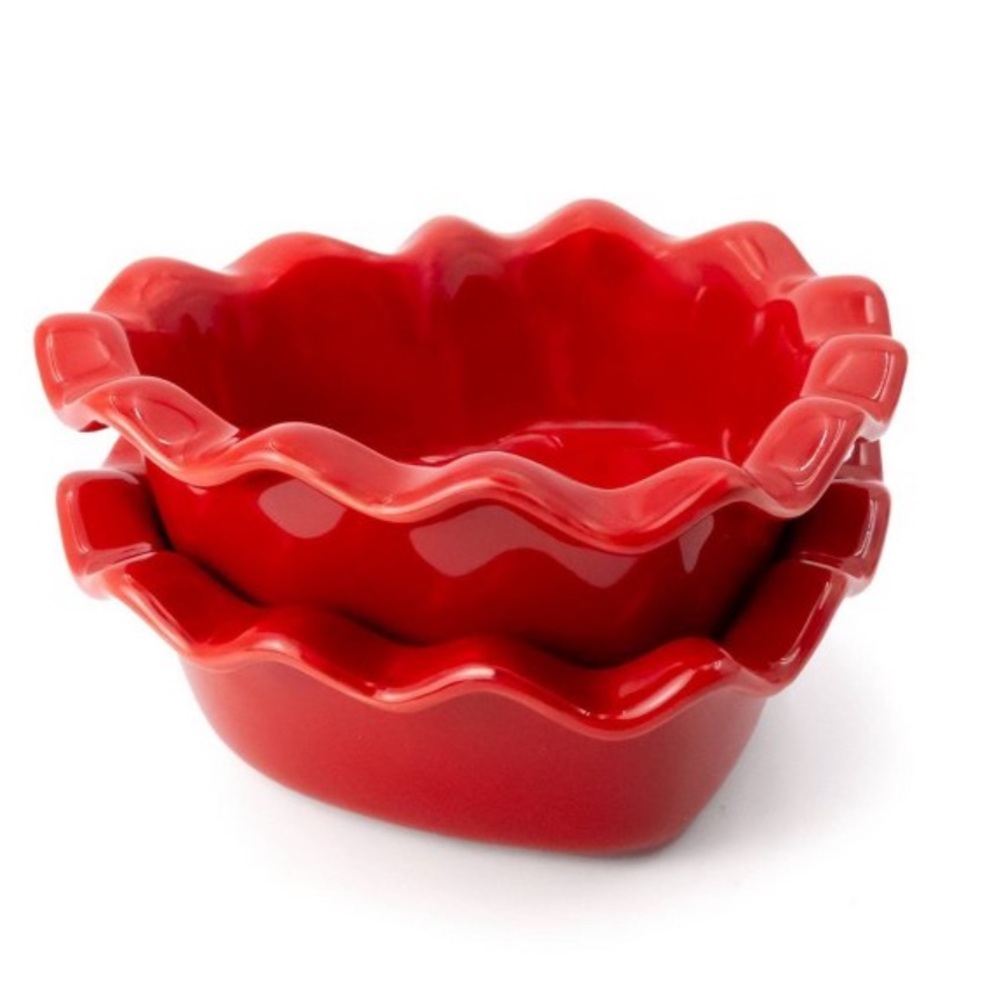 Target Bullseye Playground Red Ceramic Heart Shaped Ramekin Set of 2, Ruffled